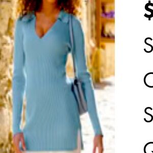 Boston Proper Ribbed Collar Tunic Sweater - color- clear blue sky - XL